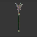 Fantasy Mythical Weapon Spear With Black Handle Silver Ornate Head And Decorative Base