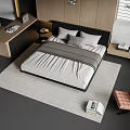 Modern Double Bed Interior With Upholstered Headboard Gray White Bedding And Area Rug