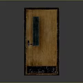 Traditional Wooden Door With Vertical Glass Panel Metal Base Trim And Sturdy Handle