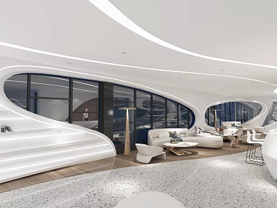 Modern Front Desk Reception Area With Stylish Counter Comfortable Seating And Elegant Lighting 3d model