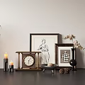Modern Decorative Ornament Set With Framed Art Clock Candles Vase And Dried Flowers