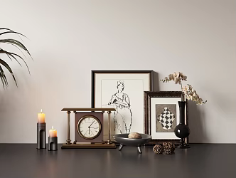 American style combination ornaments potted vase hanging picture pendulum clock 3d model