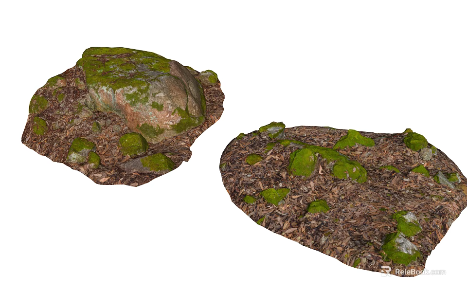 Moss Covered Stones and Wood Natural Decorative Elements for Rustic Design 3d model 