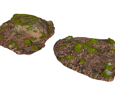 Moss Covered Stones and Wood Natural Decorative Elements for Rustic Design 3d model