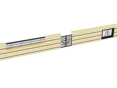 Traditional Brick Building Exterior Wall With Grille Windows And Decorative Horizontal Lines 3d model