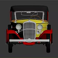 Vintage Convertible Car With Yellow Red Body Black Soft Top And White Wall Red Tires