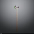 Long Handle Weapon With Pink Bow And Green Axe Blade Design