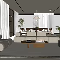Modern Living Room Interior with Cream Sofa Wooden Coffee Table and Large Windows View
