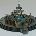 Decorative Fountain Structure With Circular Base Steps Ornate Railings And Intricate Design