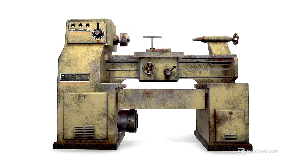 Sturdy Industrial Lathe Machine with Control Panel Rotating Parts and Heavy Duty Base 3d model 
