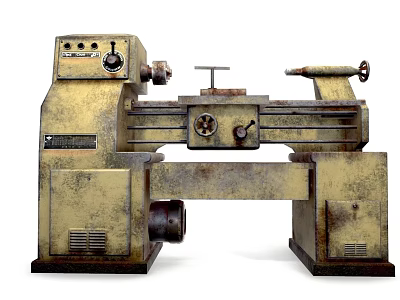 Sturdy Industrial Lathe Machine with Control Panel Rotating Parts and Heavy Duty Base 3d model