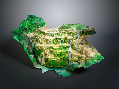 Scenic Green Mountain Landscape With Cascading Waterfalls Lush Vegetation And Clear Water 3d model