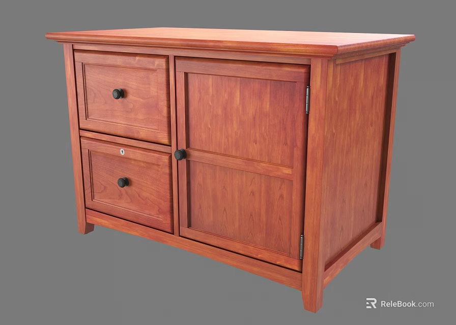Solid Wood Entryway Side Cabinet With Simple Design Two Drawers And Storage Doors 3d model