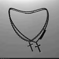 Silver Necklace With Double Chain Design And Two Cross Pendants On Blue Background 3d model