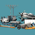 3D Models of Airport Ground Equipment Featuring Airplane Towing Truck and Baggage Cart