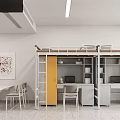 Hotel Room With Bunk Bed Desk Yellow Cabinet Doors White Kitchen Cabinets And Gray Walls