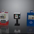 Modern Red Blue Newspaper Kiosks With Digital Display Screen Stand 3d model