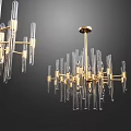 Elegant Modern Glass Chandelier with Brass Frame and Multiple Clear Tubes