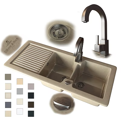 Double Bowl Kitchen Sink With Faucet Drain Strainer Drying Rack And Multiple Color Options 3d model
