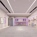 Pastel Pink And White Clothing Store Interior With Display Shelves Hanging Clothes And Modern Lighting