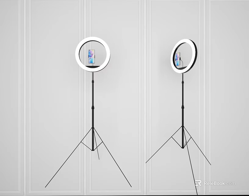 Ring Lights On Tripods With Mobile Phones Showing Screens In White Setting 3d model 