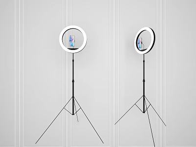 Ring Lights On Tripods With Mobile Phones Showing Screens In White Setting 3d model