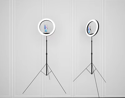 Ring Lights On Tripods With Mobile Phones Showing Screens In White Setting 3d model