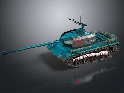 Blue Armored Military Tank With Long Cannon Tracks And Turret Design 3d model