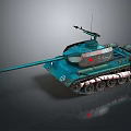 Blue Armored Military Tank With Long Cannon Tracks And Turret Design