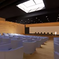 Spacious Conference Room With Round Table Black Chairs Modern Chandelier Large Windows And Flat Screens