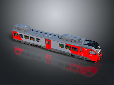 Modern Red and Gray Passenger Train With Multiple Cars Windows and Sleek Design 3d model
