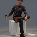 Multiple People Sitting on White Cubes with Different Poses in Gray Background 3d model