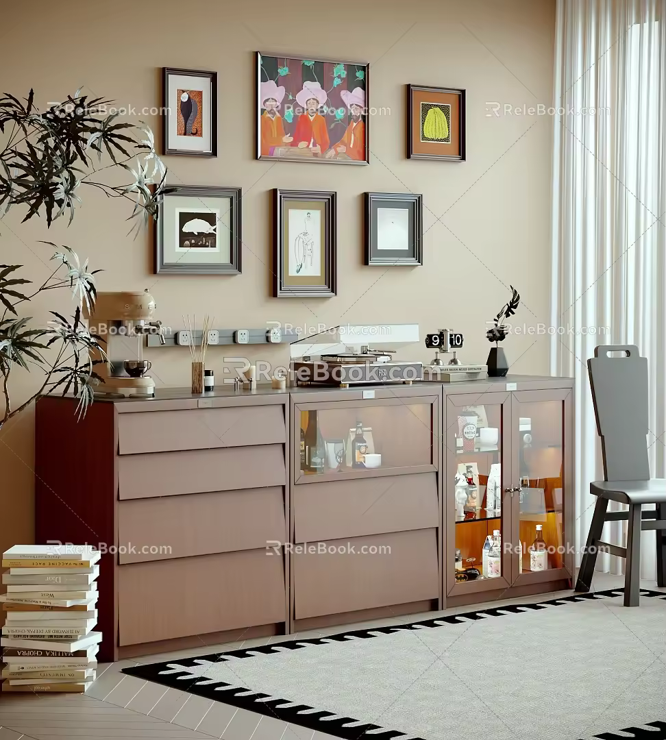 Modern Silent Combination Sideboard Decorative Cabinet Storage Cabinet Art Hanging Picture Combination Coffee Machine Decoration Combination 3d model