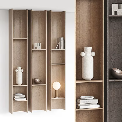 Wooden Decorative Cabinet With Shelves And Decor Items 3d model