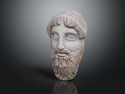 Classical Ancient Stone Mask With Curly Hair Beard And Facial Features 3d model