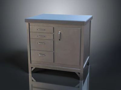 Modern Gray Storage Cabinet With Blue Countertop Multiple Drawers And Single Door 3d model