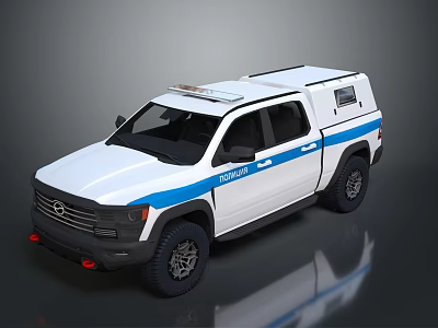 Toyota White Pickup Truck with Blue Stripes and Roof Lights Exterior Design 3d model