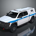Toyota White Pickup Truck with Blue Stripes and Roof Lights Exterior Design