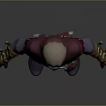 Hooded Game Character in Maroon Outfit With Arm Guards Belt Pouch Standing Pose