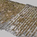 Industrial Equipment Corrugated Metal Roof Covered With Green Moss And Debris