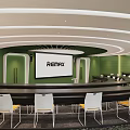 Modern Conference Room With Green Walls Long Table Large Screen REMAX Logo And White Chairs