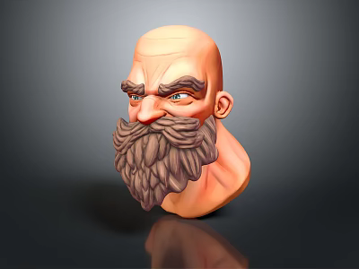 Man 3D Head Model With Bald Head Thick Beard And Detailed Facial Features 3d model