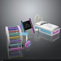 Kids Bedroom Furniture Set With Rainbow Slide Bed Play Table And Pink Radio