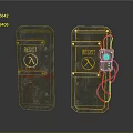 Rusty Metal Doors With RESIST Sign Yellow Symbol Green Button And Wires
