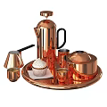 Elegant Copper Kitchenware Set With Kettle Tray Mugs And Cupcake