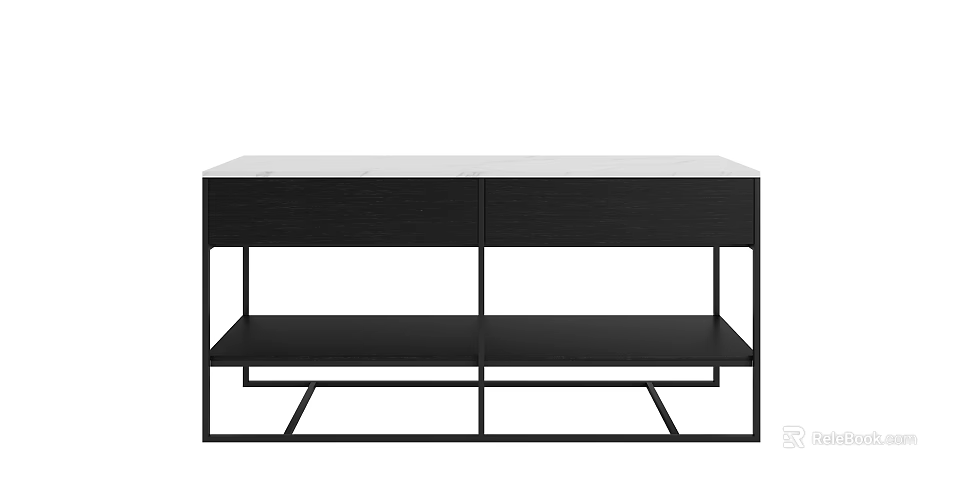 Sleek Modern Black Console Table With Two Doors Metal Frame And Storage Shelf 3d model