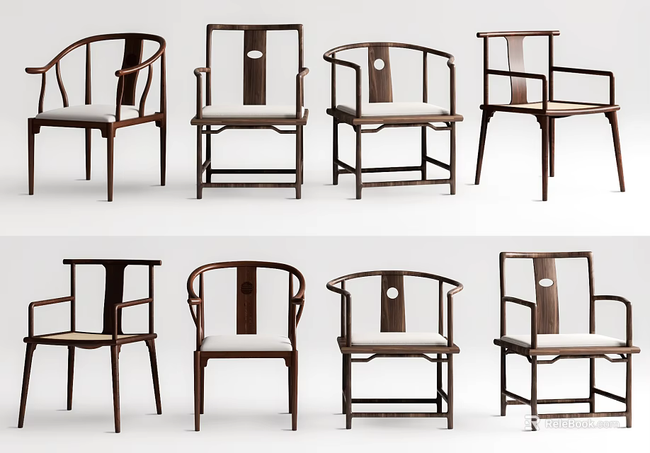 Classic Wooden Armchairs With Various Traditional Backrest And Armrest Designs Showcasing Elegant Craftsmanship 3d model 