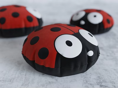Cute Ladybug Shaped Decorative Pillows With Red Black Spots And Big Eyes 3d model