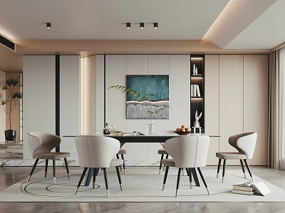 Modern Luxury Restaurant Interior With Dining Table Chairs Wall Art And Lighting 3d model