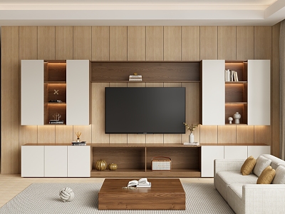 Modern TV Background Wall Hanging TV Cabinet Full Wall TV Cabinet Locker Sofa Coffee Table 3d model